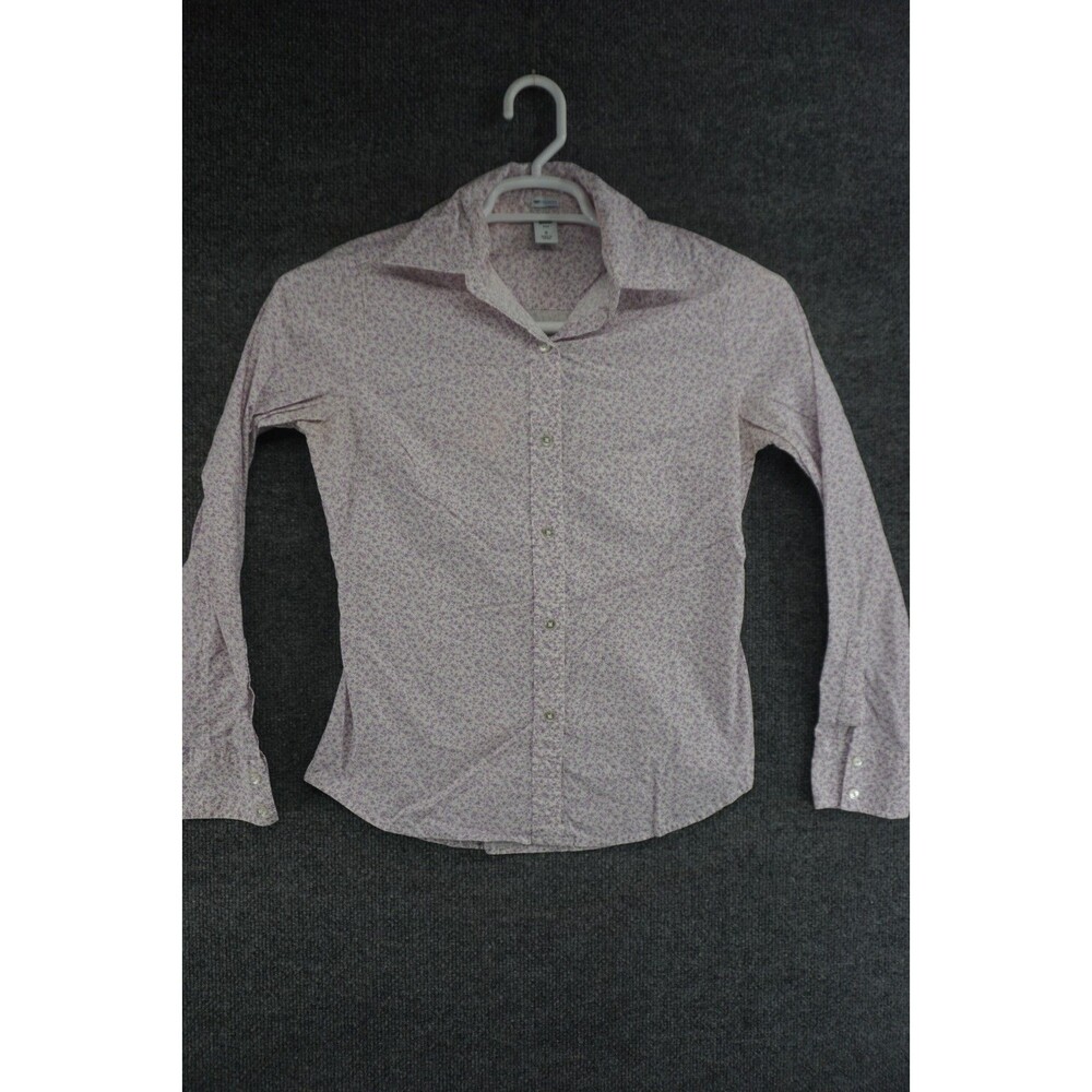 Gap Button Up Shirt Womens Small White Purple Floral Long Sleeve Stretch